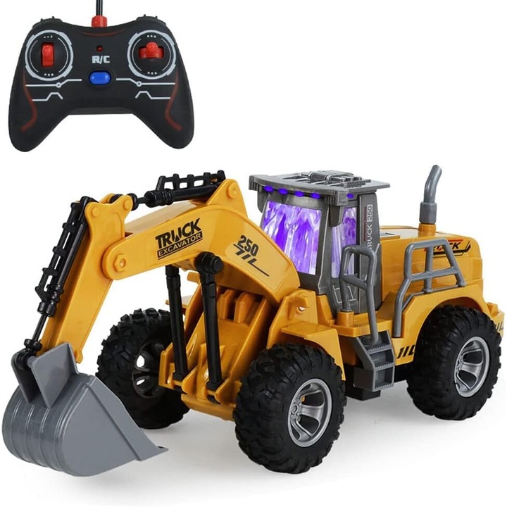 Echipamente de constructie pentru jucarii, excavator cu telecomanda, 5 canale, lumini, multicolor