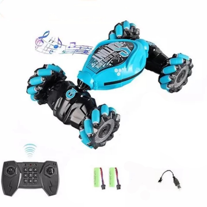 Masinuta cu telecomanda XYXBEBAO Drift Stunt Car, Telecomanda, Rotire 360 grade, Reincarcabila, Tractiune 4x4, Reincarcabila, Lumini interactive， Potrivit pentru copii in varsta de 6 ~ 12 + ani，Albastru