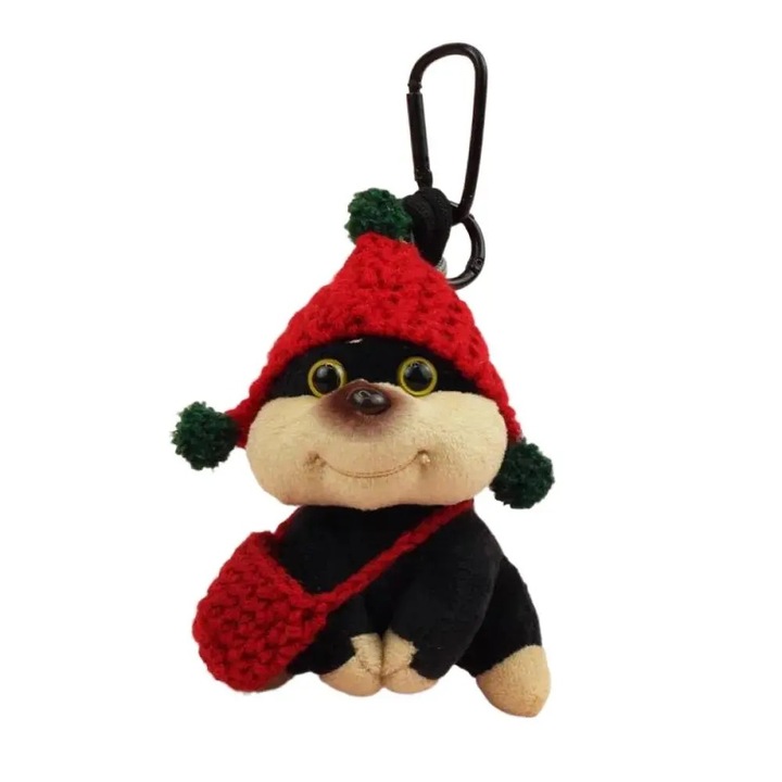 Jucarie de plus cu breloc, AONYIYI, Bee Dog, 11cm, negru/rosu