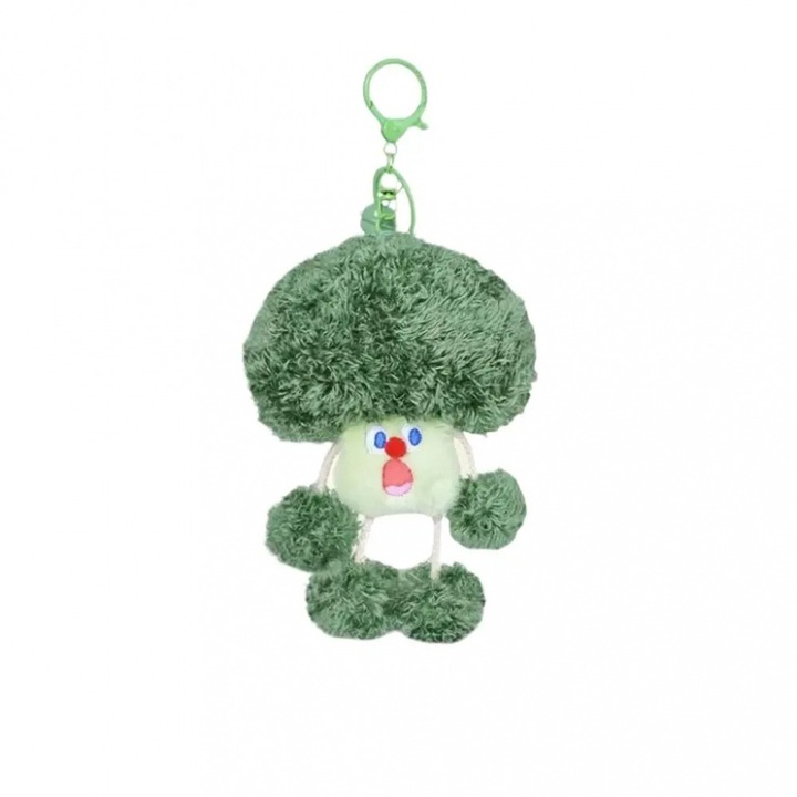 Jucarie de plus cu breloc, AONYIYI, broccoli, portofel pentru monede, suport pentru casti, 11 cm, verde