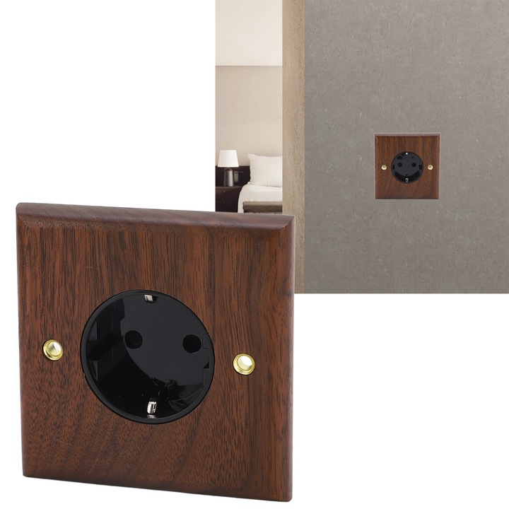 Fali aljzat Fekete dió EU szabványú retro elektromos fali kapcsoló aljzatlap 16A 250V