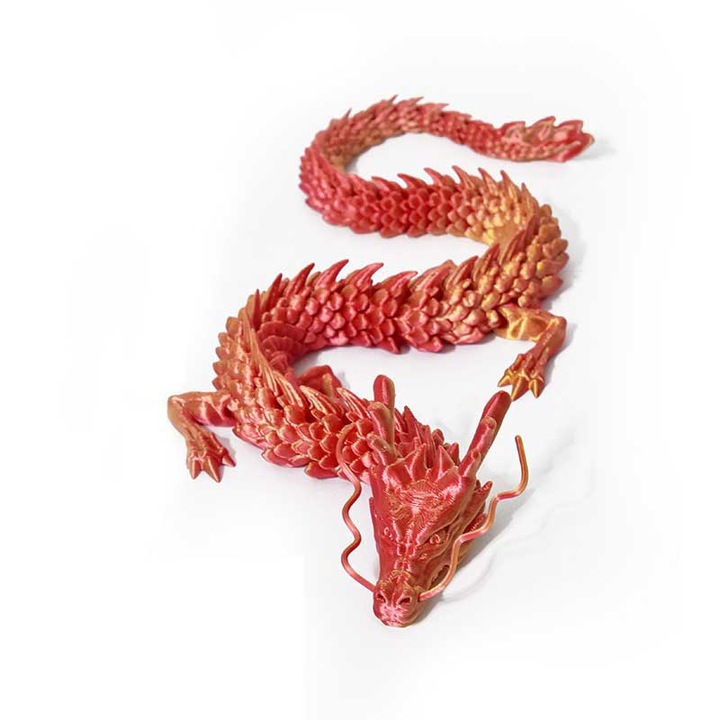 Figurina imprimata 3D, dragon, flexibil, 30 cm, rosu