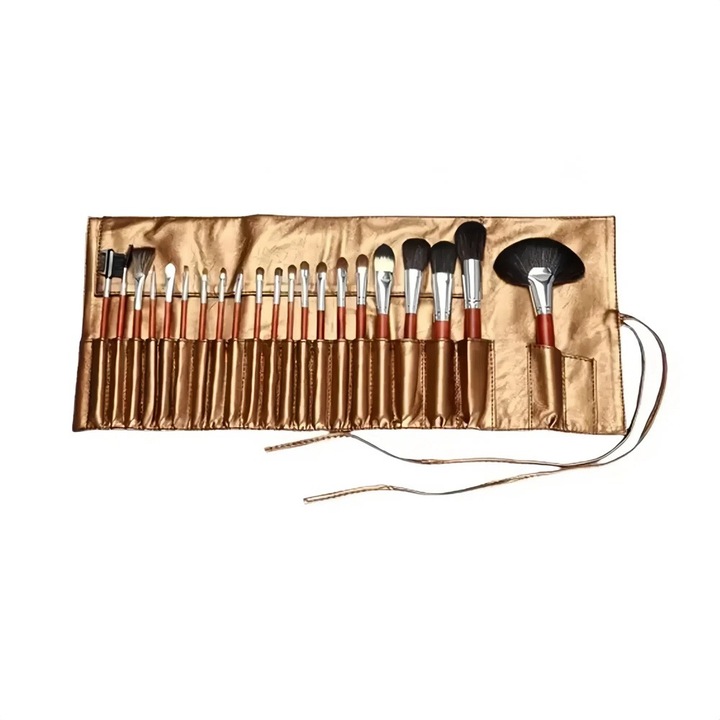 Set 21 pensule de machiaj AONYIYI, maner din lemn natural, peri moi, rosu