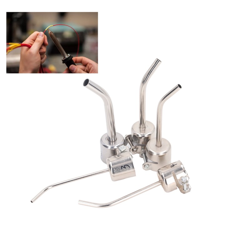 5 db. alumíniumötvözet forrólevegős pisztoly fúvóka, hajlított forrólevegős fúvóka, forrasztóállomás tartozék 850-hez