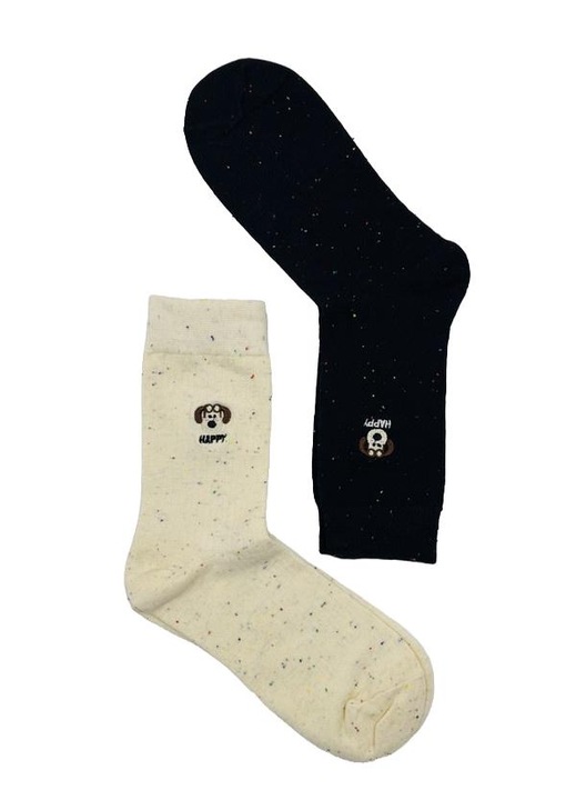 2 pár zokni készlet pároknak, hímzett mintás, fekete/fehér, 35-42 EU