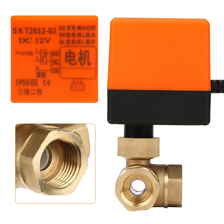 DN15 G1/2 motoros 3-utas sárgaréz elektromos golyóscsap légkondicionálóhoz DC12V
