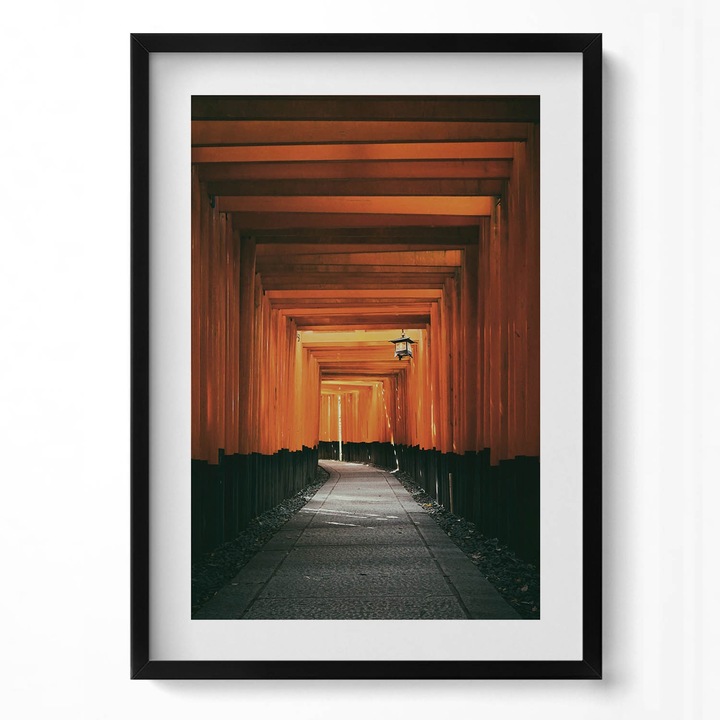 Tablou Inramat, Wallfluent, Calea traditionala prin poarta torii, Rama negru, 50x70 cm, 010330010160200281132