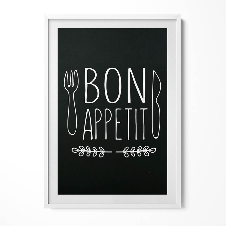 Tablou Inramat, Wallfluent, Inscriptie pofta buna, Rama alba, 70x100 cm, 010330010150100280008