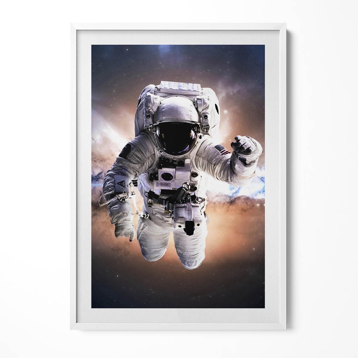 Tablou Inramat, Wallfluent, Astronaut in spatiu, Rama alba, 70x100 cm, 010330010150100280208