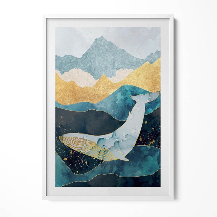 Tablou Inramat, Wallfluent, Abstractia balenei, Rama alba, 70x100 cm, 010330010150100280447