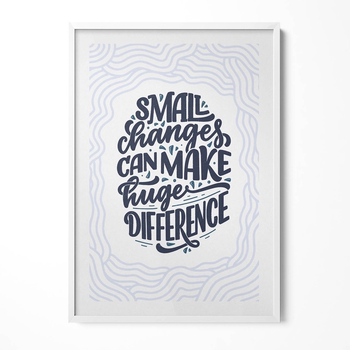 Tablou Inramat, Wallfluent, Inscriptia inspiratoare „Micile schimbari pot face o diferenta enorma”, Rama alba, 70x100 cm, 010330010150100280773