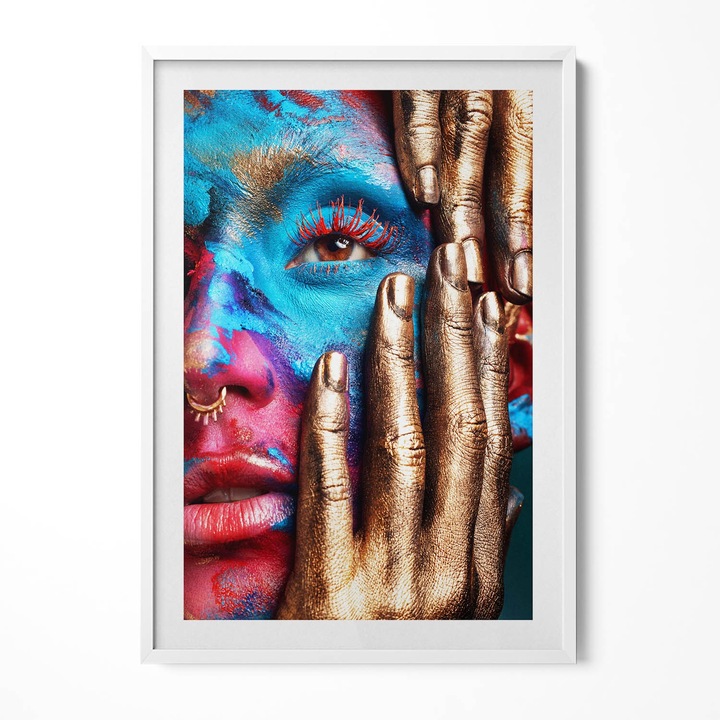 Tablou Inramat, Wallfluent, Arta - chip de femeie colorat, Rama alba, 70x100 cm, 010330010150100280810