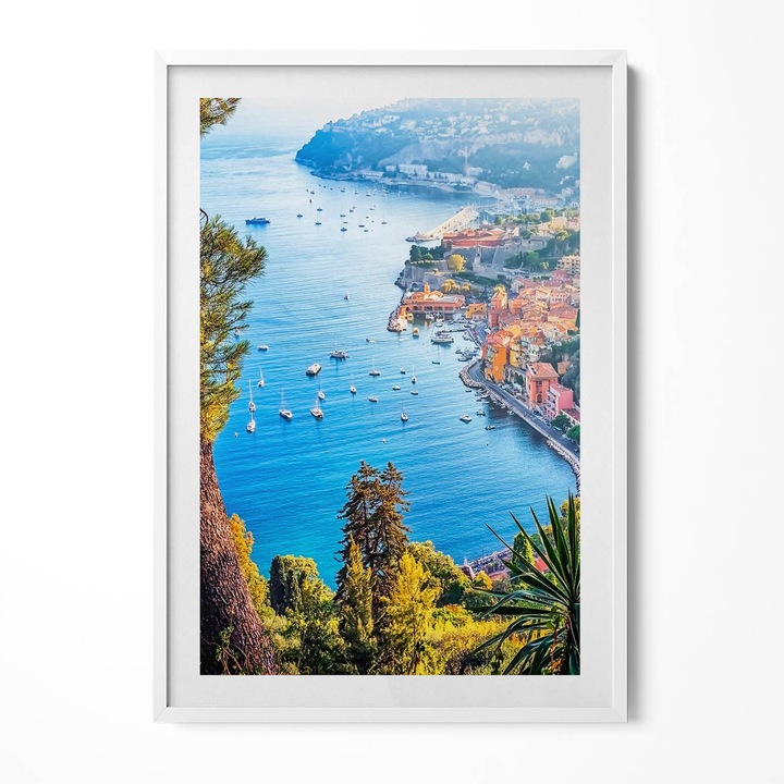 Tablou Inramat, Wallfluent, Satul Villefranche-sur-Mer, Rama alba, 70x100 cm, 010330010150100280365