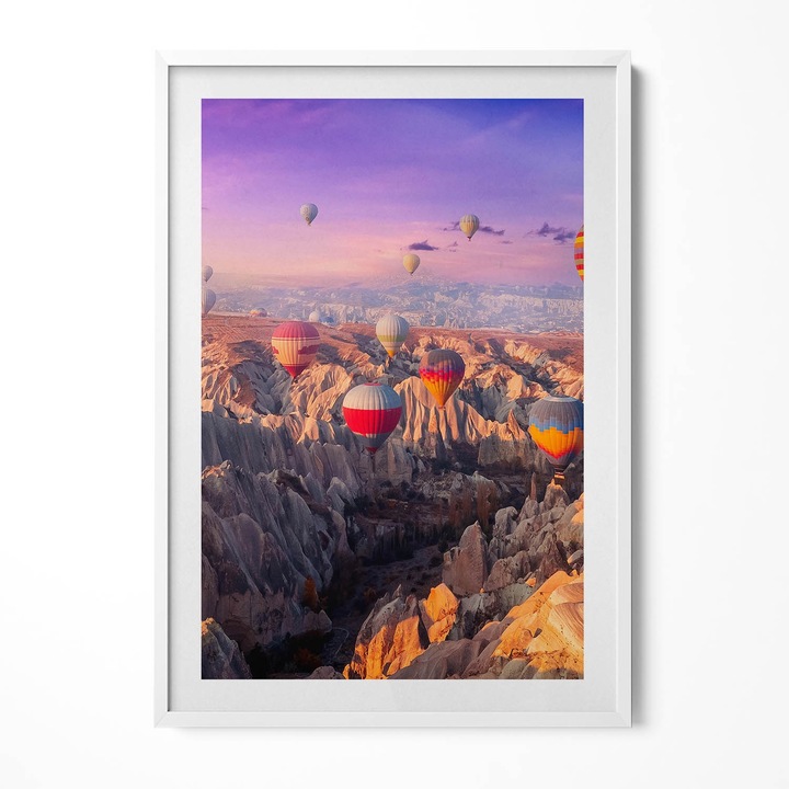 Tablou Inramat, Wallfluent, Baloane zburand deasupra canionului, Rama alba, 70x100 cm, 010330010150100280851