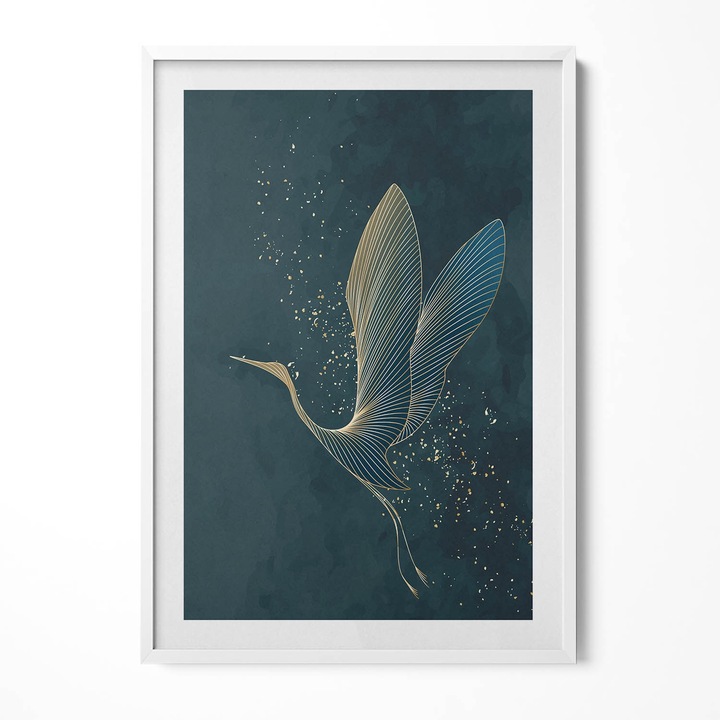 Tablou Inramat, Wallfluent, Macara abstracta in aur, Rama alba, 70x100 cm, 010330010150100280847