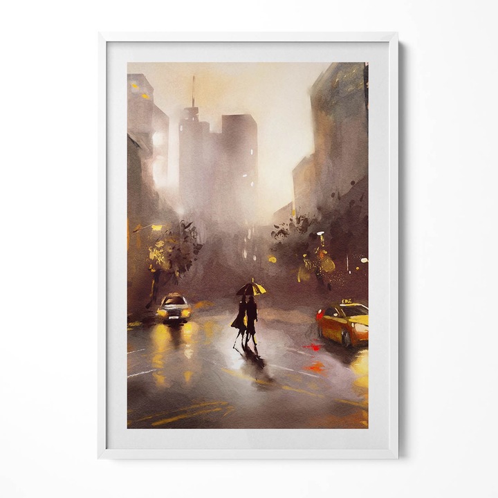 Tablou Inramat, Wallfluent, Vedere pe strada din New York, Rama alba, 70x100 cm, 010330010150100280224