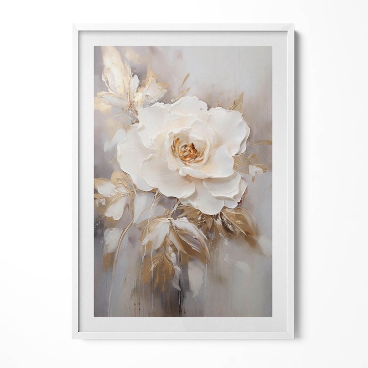 Tablou Inramat, Wallfluent, Floare pictata delicat, Rama alba, 70x100 cm, 010330010150100280958