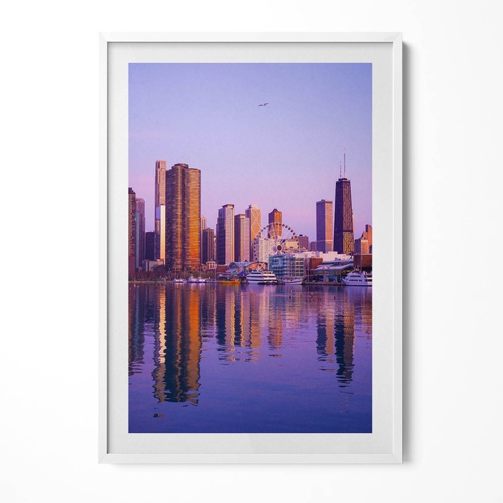 Tablou Inramat, Wallfluent, Vedere asupra zgarie-norilor din SUA, Rama alba, 70x100 cm, 010330010150100280296