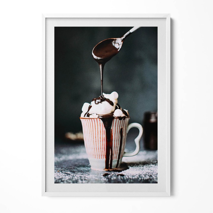 Tablou Inramat, Wallfluent, Ciocolata calda - un motiv pentru bucatarie, Rama alba, 70x100 cm, 010330010150100281087