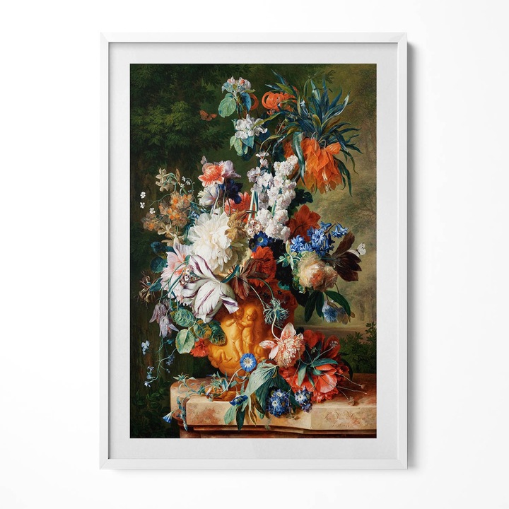 Tablou Inramat, Wallfluent, Pictura de flori intr-o vaza, Rama alba, 70x100 cm, 010330010150100281055