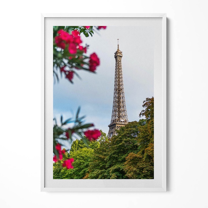 Tablou Inramat, Wallfluent, Turnul Eiffel in flori - Paris, Franta, Rama alba, 70x100 cm, 010330010150100281104