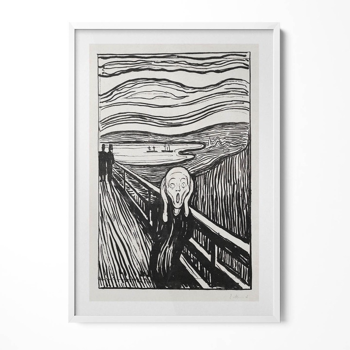 Tablou Inramat, Wallfluent, Schita „Tipatul” de Edward Munch, Rama alba, 70x100 cm, 010330010150100281052