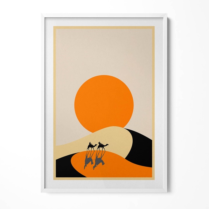 Tablou Inramat, Wallfluent, Ilustratie a unei traversari prin desert, Rama alba, 70x100 cm, 010330010150100281286