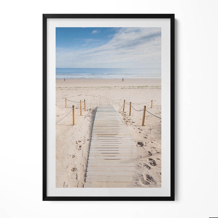 Tablou Inramat, Wallfluent, Poteca de lemn pe nisip, Rama negru, 70x100 cm, 010330010150200280583