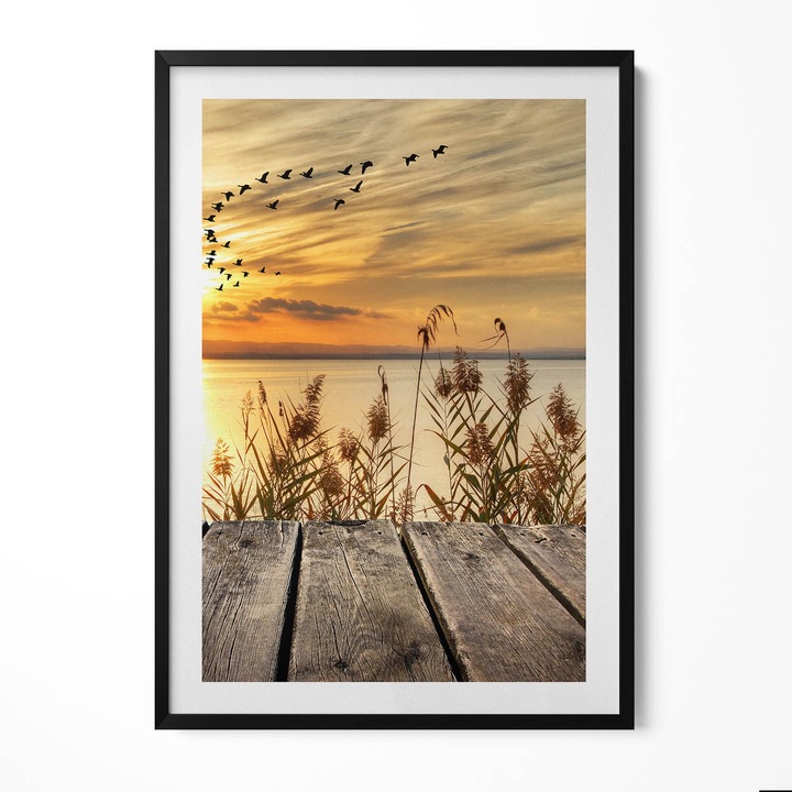 Tablou Inramat, Wallfluent, Pier la apus, Rama negru, 70x100 cm, 010330010150200279901