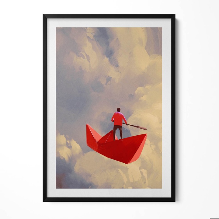 Tablou Inramat, Wallfluent, Calatoriti pe nave de hartie, Rama negru, 70x100 cm, 010330010150200279936