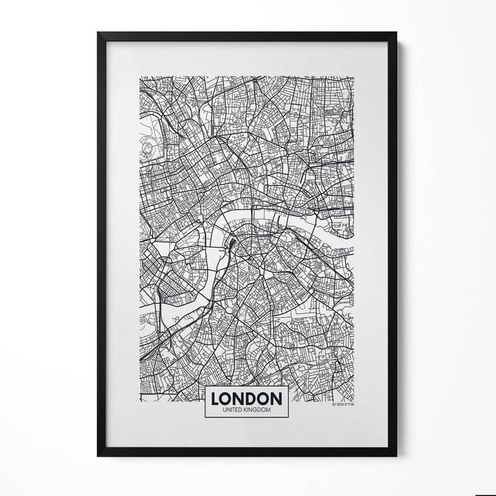 Tablou Inramat, Wallfluent, Harta orasului Londra Anglia, Rama negru, 70x100 cm, 010330010150200280613