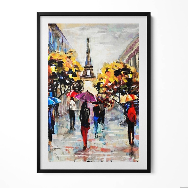 Tablou Inramat, Wallfluent, Strazile Eiffel Nova - toamna pictata, Rama negru, 70x100 cm, 010330010150200279939