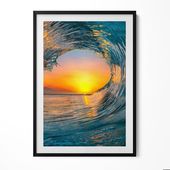 Tablou Inramat, Wallfluent, Val de apa la apus, Rama negru, 70x100 cm, 010330010150200279991