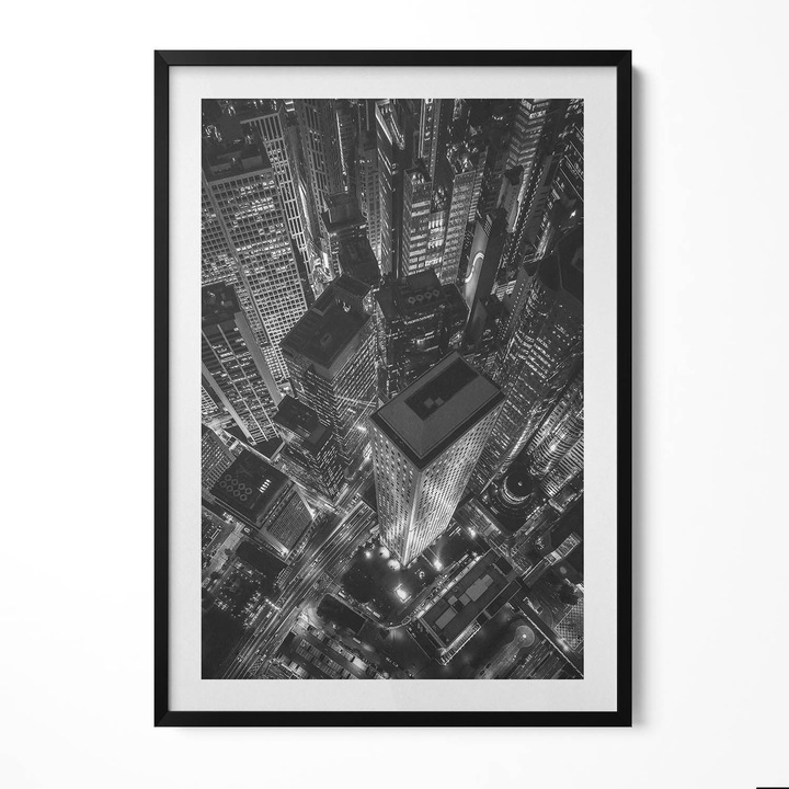 Tablou Inramat, Wallfluent, Orasul mare noaptea din vedere de ochi de pasare, Rama negru, 70x100 cm, 010330010150200280667