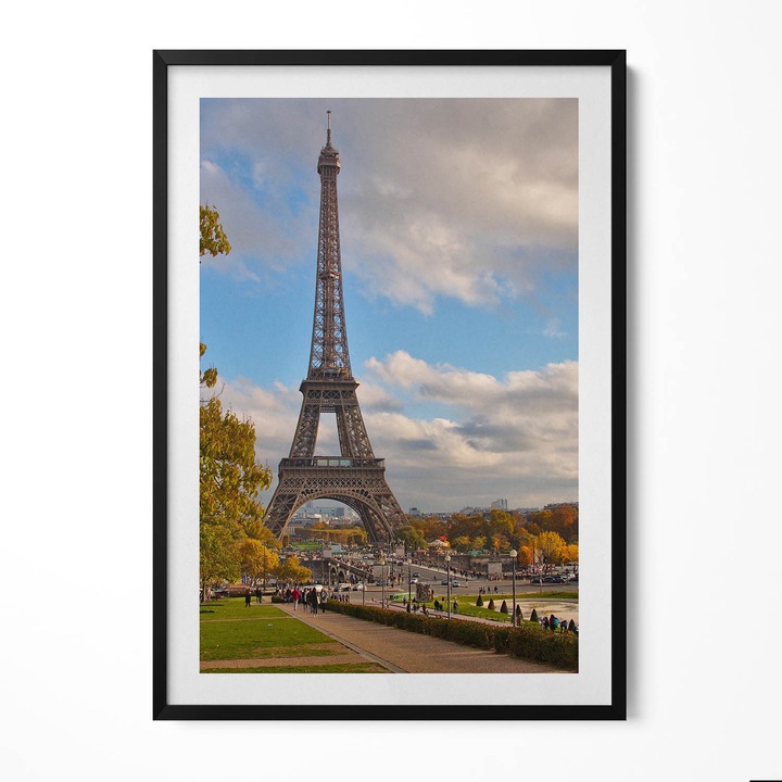 Tablou Inramat, Wallfluent, Toamna in Franta Turnul Eiffel, Rama negru, 70x100 cm, 010330010150200280378