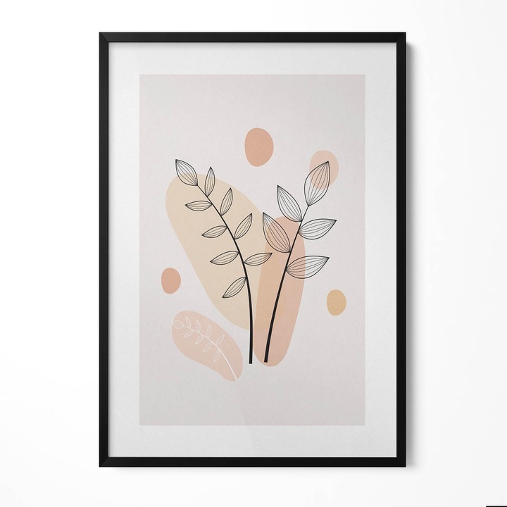 Tablou Inramat, Wallfluent, Plante abstracte Boho, Rama negru, 70x100 cm, 010330010150200280761