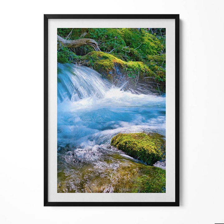 Tablou Inramat, Wallfluent, Un parau grabit in padure, Rama negru, 70x100 cm, 010330010150200280769