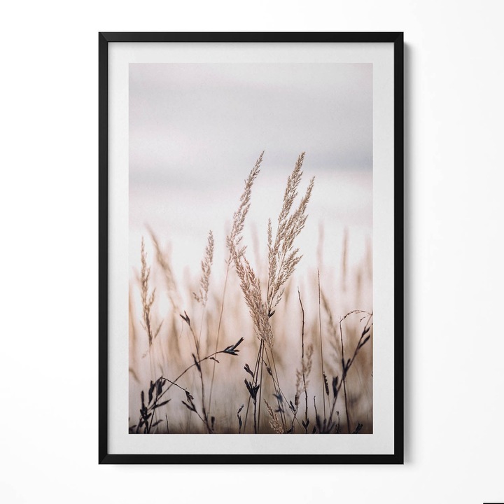 Tablou Inramat, Wallfluent, Peisaj romantic boho de ierburi delicate, Rama negru, 70x100 cm, 010330010150200280730