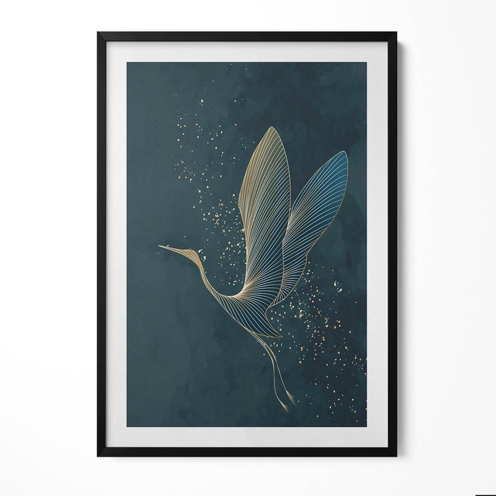 Tablou Inramat, Wallfluent, Macara abstracta in aur, Rama negru, 70x100 cm, 010330010150200280847