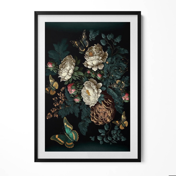 Tablou Inramat, Wallfluent, Model de flori botanice, Rama negru, 70x100 cm, 010330010150200281323