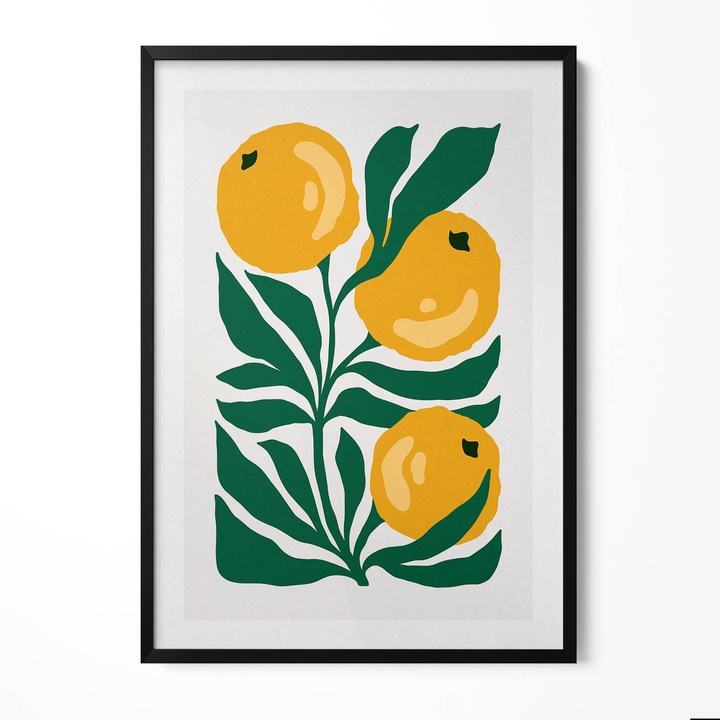 Tablou Inramat, Wallfluent, Ilustratie cu plante si flori, Rama negru, 70x100 cm, 010330010150200280948