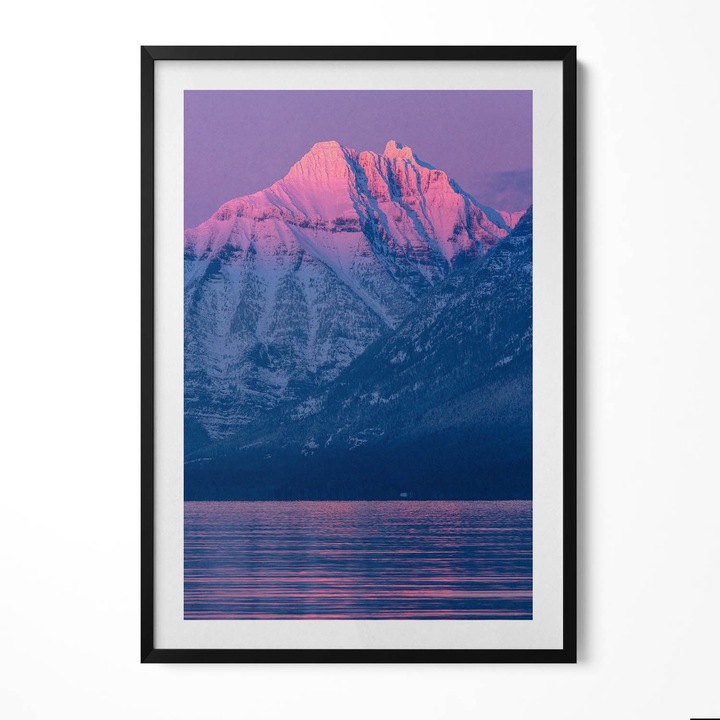 Tablou Inramat, Wallfluent, Peisaj de iarna de munti si apa, Rama negru, 70x100 cm, 010330010150200281145