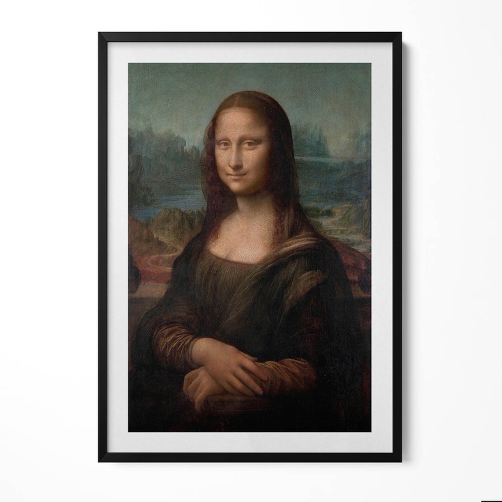 Tablou Inramat, Wallfluent, Mona Lisa Leonardo Da Vinci, Rama negru, 70x100 cm, 010330010150200281160