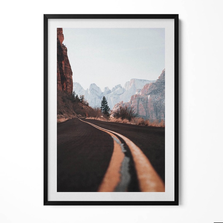 Tablou Inramat, Wallfluent, Drum intre munti, Rama negru, 70x100 cm, 010330010150200281233