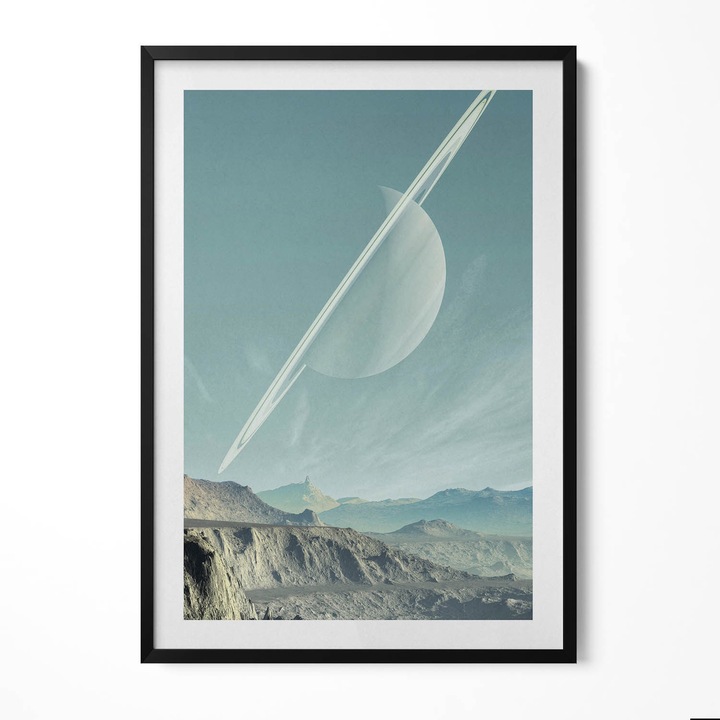 Tablou Inramat, Wallfluent, Planeta Saturn pe cer, Rama negru, 70x100 cm, 010330010150200281207