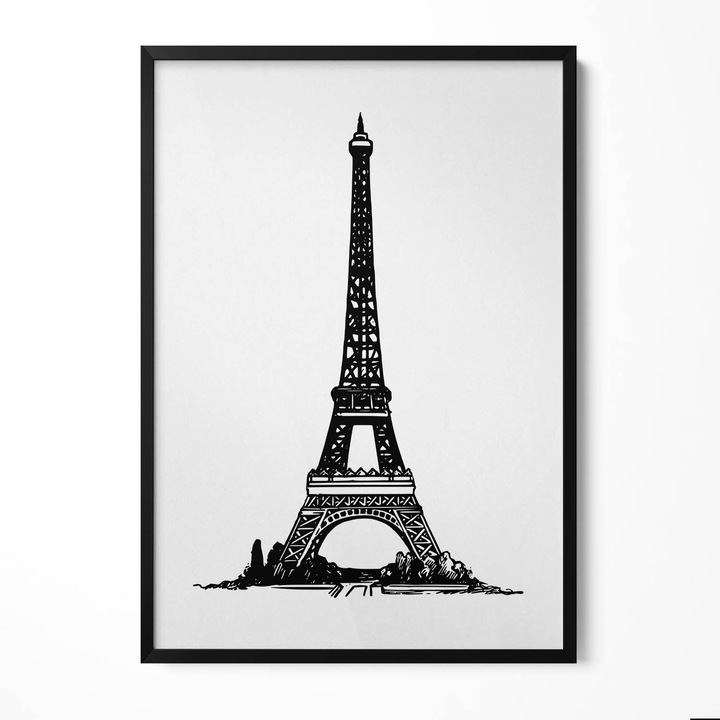 Tablou Inramat, Wallfluent, Ilustratie Turnul Eiffel, Rama negru, 70x100 cm, 010330010150200281282