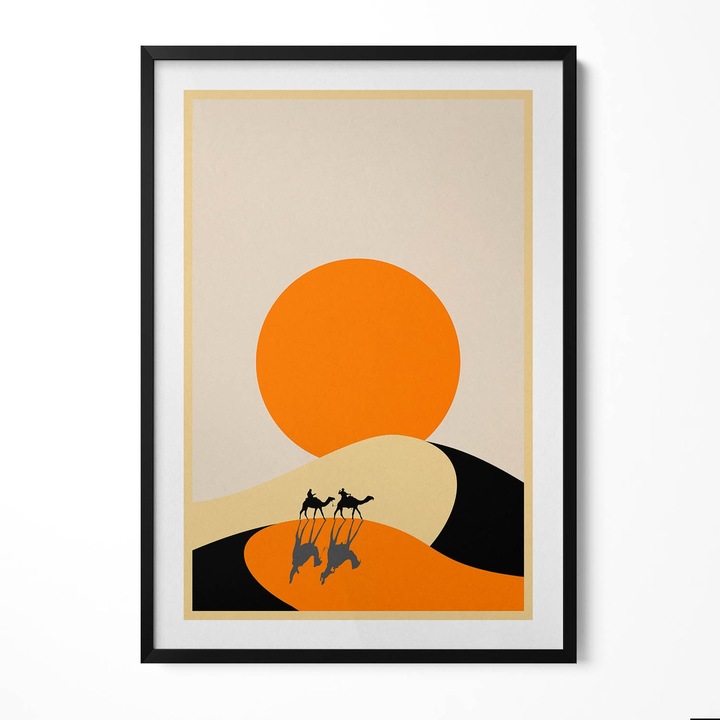 Tablou Inramat, Wallfluent, Ilustratie a unei traversari prin desert, Rama negru, 70x100 cm, 010330010150200281286