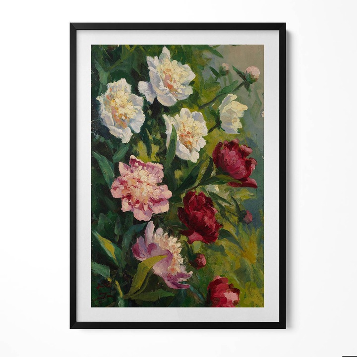 Tablou Inramat, Wallfluent, Flori frumoase pictate, Rama negru, 70x100 cm, 010330010150200281325