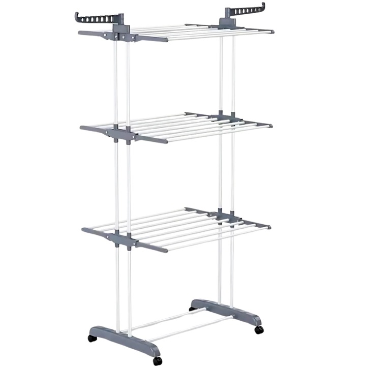 S DEPOT függőleges szárító állvány, összecsukható, ruhák, ágytakarók, cipők, kanapéhuzatok szárítására, szürke