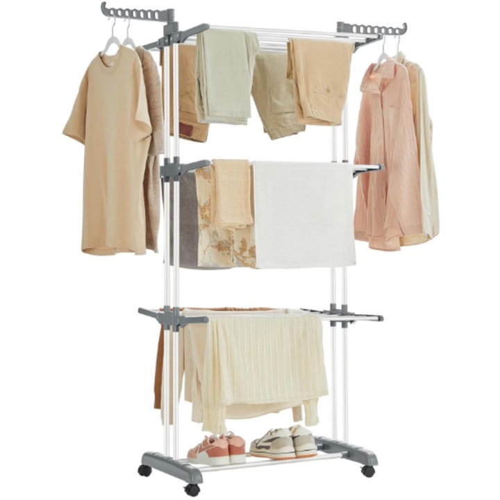 Suport de uscare vertical SDEPOT®, pliabil, pentru uscarea hainelor, cuverturi de pat, pantofi, huse de canapea, gri